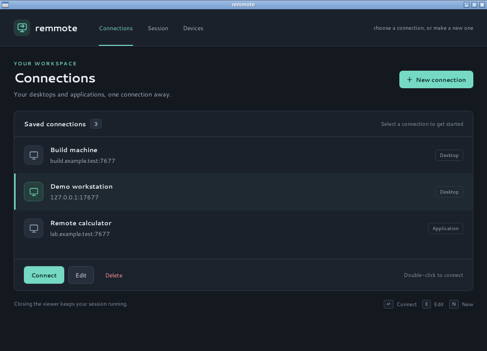 remmote connection manager with saved workstation profiles